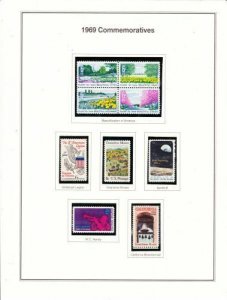 U S 1969 Commemorative Mint NH Year Set - 22 Stamps on Album Pages - 3 Scans