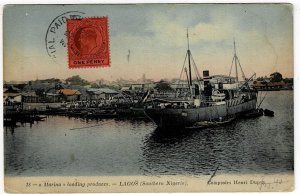 Lagos 1922 Official Paid cancel on postcard to France