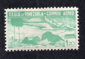 Venezuela 1937 1.20b peacock green Airmail, Scott C55 MH, value = $6.50