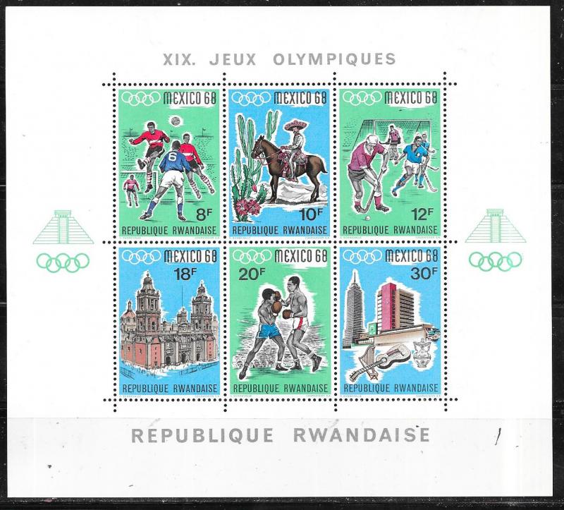 Rwanda #254  1968 Olympics Souvenir Sheet of 6 (MNH) CV $11.00