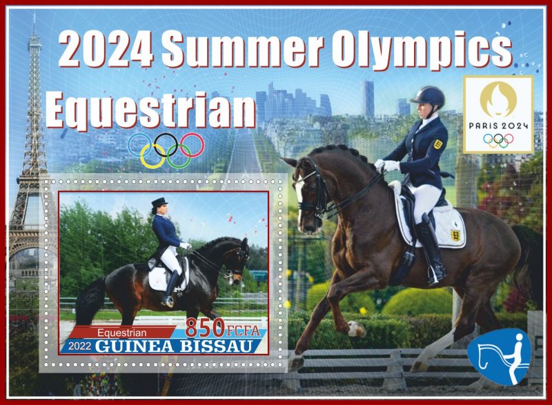 Stamps. Olympic games  2024 in Paris. Equestrian 2022 6 sheets perforated