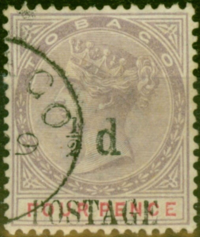 Tobago 1896 1/2d on 4d Lilac & Carmine SG33a V.F.U