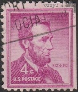 US #1036b 1958 4c Red Violet President Lincoln USED-Fine-HM.