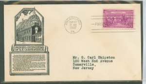 US 798 1937 3c US Constitution/Sesquicentennial (single) on an addressed (typed) FDC with an Anderson cachet.