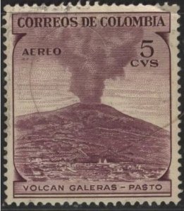 Colombia C239 (used) 5c Galeras volcano, dp red vio (1954)