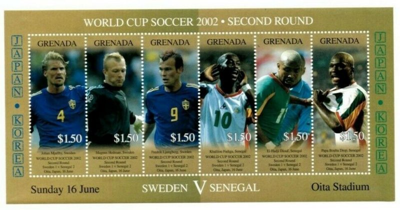 Grenada 2002 - World Cup Second Round Sweden Vs. Senegal - Sheet Of 6 stamps MNH