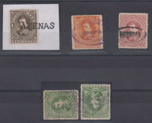 COSTA RICA 1899 SOTO Sc 25, 27-29 (5x) ATENAS, ESPARTA, HEREDIA, TELEGRAPHIC PMK 