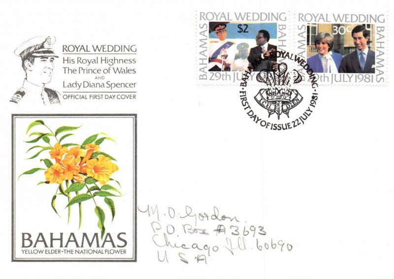 Bahamas 490-491 Royal Wedding Pencil FDC