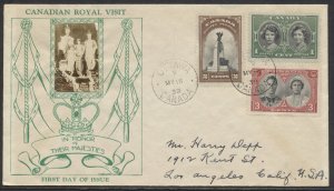 1939 #246-248  Royal Visit FDC Cachet Craft/Brewer Photo Cachet Ottawa CDS