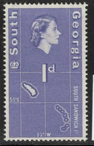 SOUTH GEORGIA SG2 1963 1d VIOLET-BLUE MNH