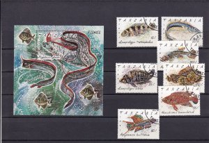 SA18i Tanzania 1991 Fishes used stamps + minisheet