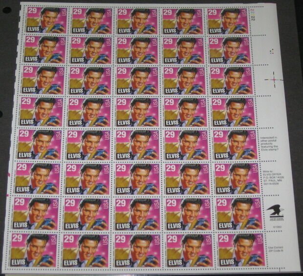 US #2721 29¢ Elvis Presley, Complete sheet of 40, og, NH, VF, Brookman $36.50