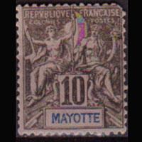 MAYOTTE 1892 - Scott# 5 Goddesa 10c LH short perf.