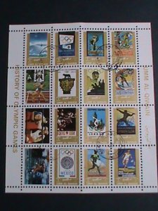 UMM-AL-QIWAIN-OLYMPIC GAMES CTO  MINI-SHEET OF 16 STAMP-VFS-NH VERY FINE