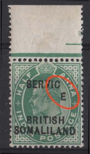 Somaliland 1903 ½a Official with r1/6 dropped E of Service variety sgO6var sta