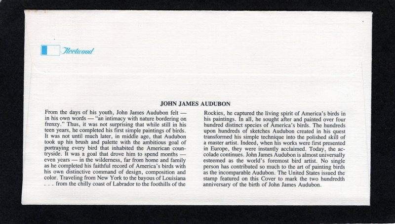 1863 John J Audubon, FDC Fleetwood cachet