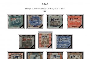 SAAR [SAARLAND] STAMP ALBUM PAGES 1920-1959 (39 color illustrated pages)