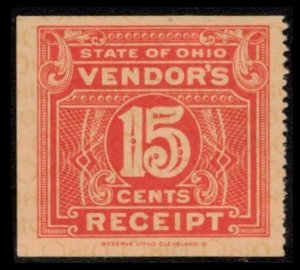 UNITED STATES REVENUE STATE OF OHIO SCARCE OLD 15c RED VENDORS TAX RECEIPT STAMP