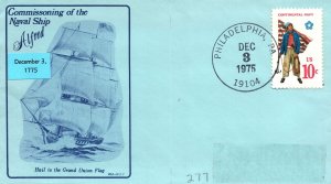 COMMISSIONING OF THE NAVAL SHIP ALFRED ON DECEMBER 1775 EVENT CACHET COVER 1975