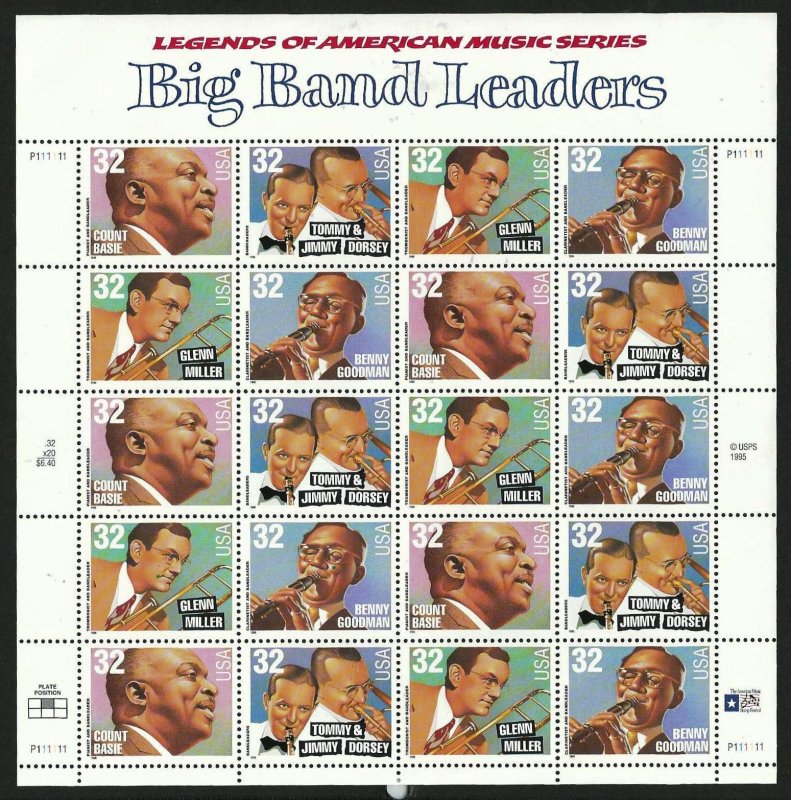 PCBstamps   US #3096/3099 Sheet $6.40(20X32c)Big Band Leader, MNH, (5)