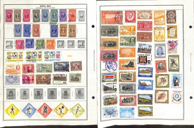 Costa Rica Stamp Collection on 13 Harris Pages, 1870-1982 (BH)