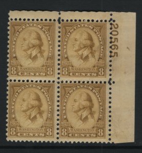 USA #713 Mint Fine Lightly Hinged Plate Block