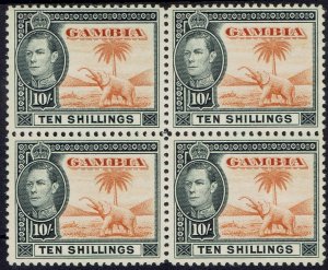 GAMBIA 1938 KGVI ELEPHANT 10/- MNH ** BLOCK