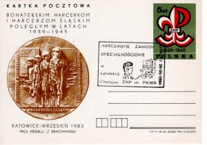 Poland 1983 Scout postcard with various 1984 Scout cancels