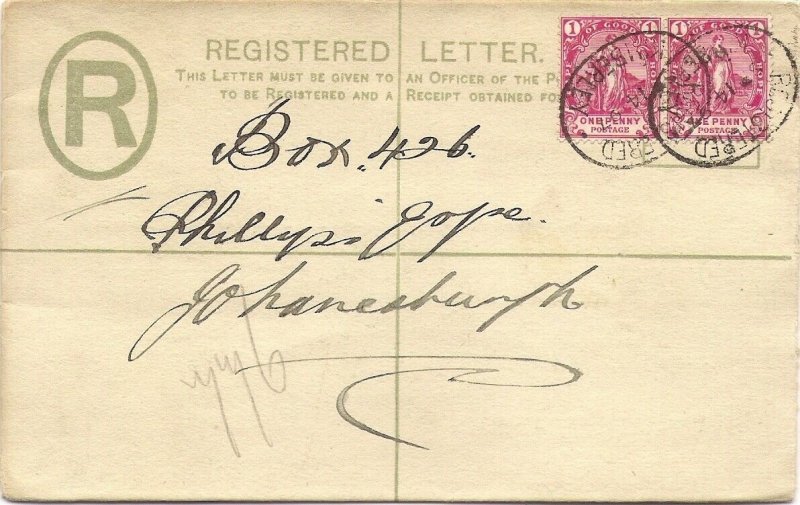 1897 CAPE OF GOOD HOPE 4d Registered Postal Stationery Envelope KIMBERLEY