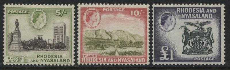 Rhodesia & Nyasaland QEII 2nd set 5/, 10/, & £1 mint o.g.