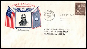 1938 Presidential series Prexy Sc 812-5 Jackson FDC Fidelity cachet (BF