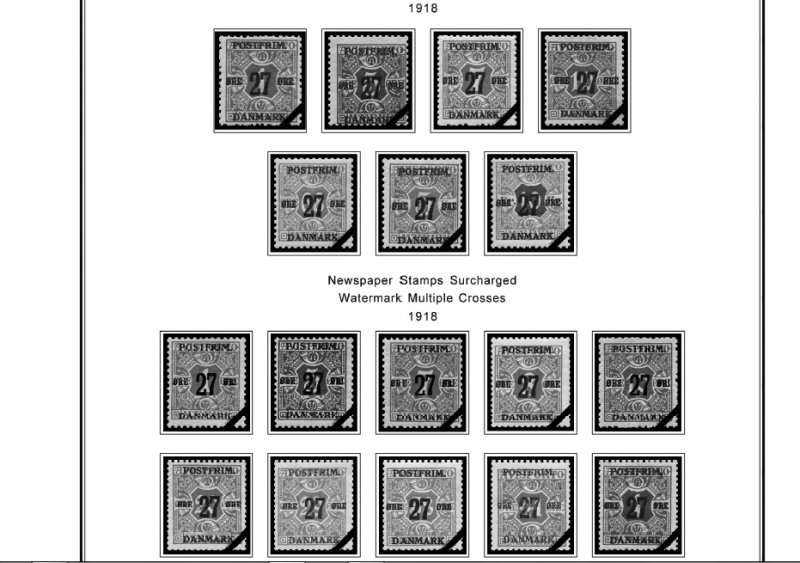 DENMARK 1851-2010 STAMP ALBUM PAGES (186 PDF b&w illustrated pages)