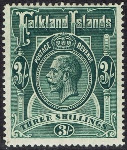 FALKLAND ISLANDS 1912 KGV 3/- WMK MULTI CROWN CA