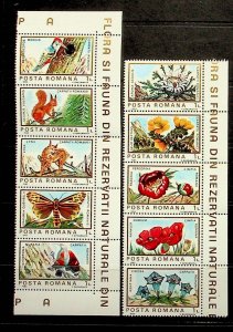 ROMANIA Sc 3154-55 NH 2 STRIPS OF 1983 - FLOWERS-ANIMALS-BIRDS-INSECTS - LOT3