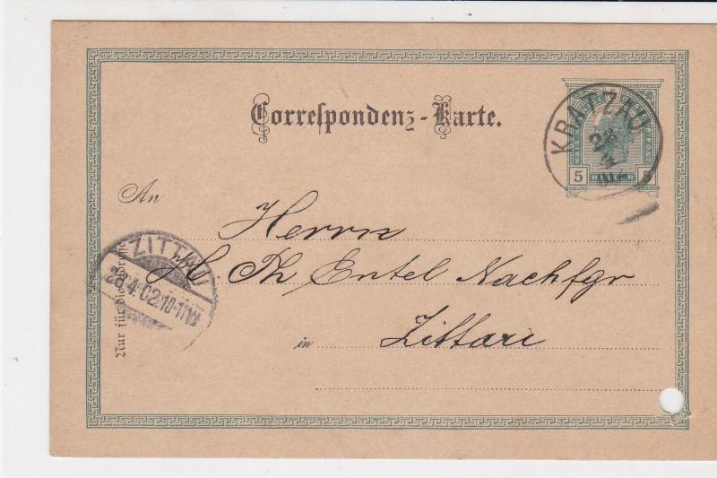 Austria 1902 Kratzau Cancel to Zittau Stamps Card ref R 19485