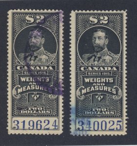 2x Canada Revenue W&M Stamp; #FWM59-$2.00 & FWM59a-$2.00. F/VF Used