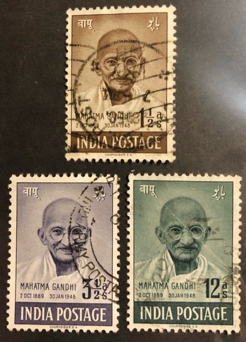 India Scott #203-205 VF Mahatma Ghandhi Used Cat. $17.50