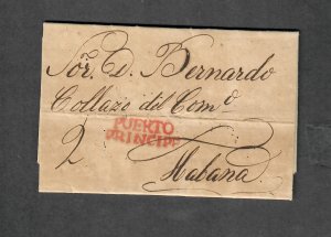 Rare 1830 Stampless Cuba Cover Puerto Principe Red H/S Cancel Habana Letter