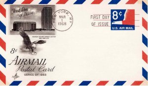 USA 1968 FDC Sc UXC9 Madison Square Garden Artcraft Cachet Air Mail Postal Card