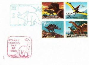 USPS Second Day Ceremony Program #2422-2425 Dinosaurs + FDC Amarillo Texas