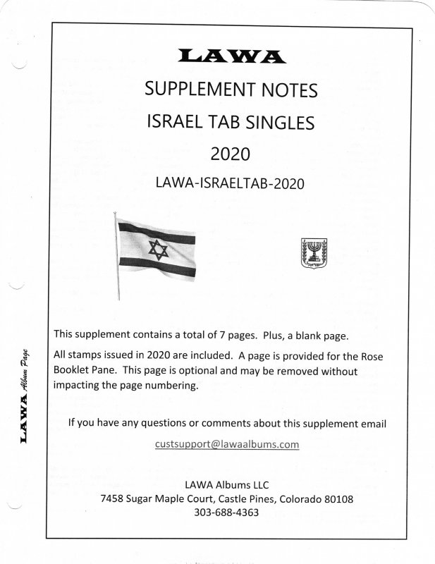 2020 Israel TABS Issue Supplement - LAWA Album Pages