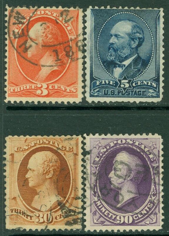 EDW1949SELL : USA 1887 Scott #214, 216-18 Used. Small faults. Catalog $382.00.