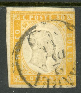 Italy 1862 Sardinia 80¢ Orange Yellow Scott #14 (3 Margins) F870