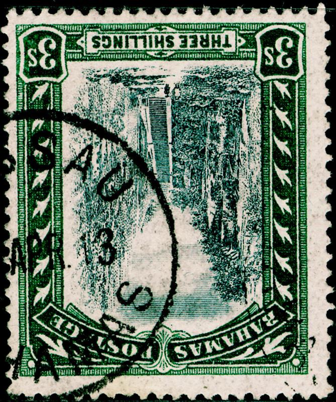 BAHAMAS SG61y, 3s black & green, FINE USED. CDS. Cat £140. WMKCC. WMK INV & REV