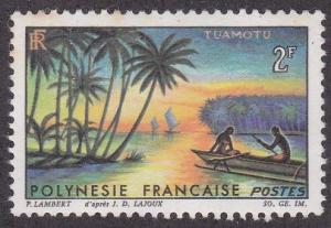 French Polynesia # 211, Tuamotu Beach Scene, Canoe, Hinged, 1/3 Cat.