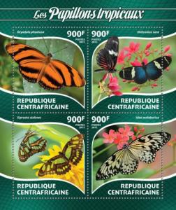 CENTRAFRICAINE 2015 SHEET TROPICAL BUTTERFLIES INSECTS