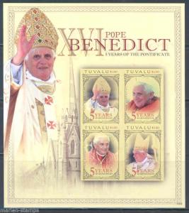 TUVALU  POPE BENEDICT XVI IMPERFORATED SHEET 5th PONTIFICATION ANNIVERSARY  NH