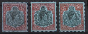 Bermuda 1938 2/6d 3 shades sg117, 117b, 117c fine mint cat £105