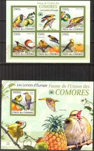 Comoro Islands 2009 Birds Orioles Sheet + S/S MNH