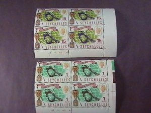 SEYCHELLES # 226-227-MINT/NEVER HINGED-COMPLETE SET OF PLATE # BLOCKS OF 4--1966